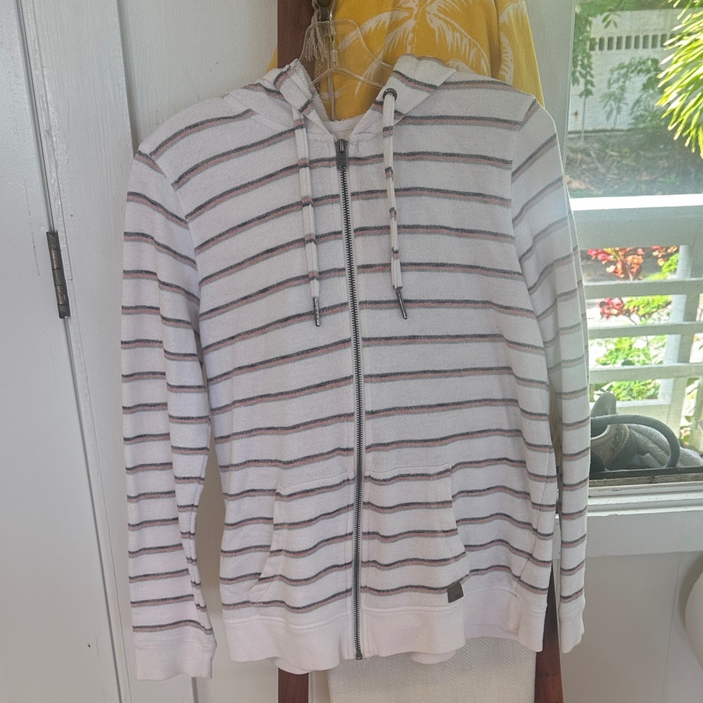 Roxy White Striped Zip-Up Sweater